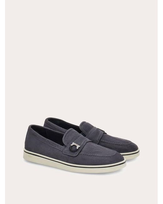 Ferragamo White Boat Shoe Loafer With Gancini Ornament for men
