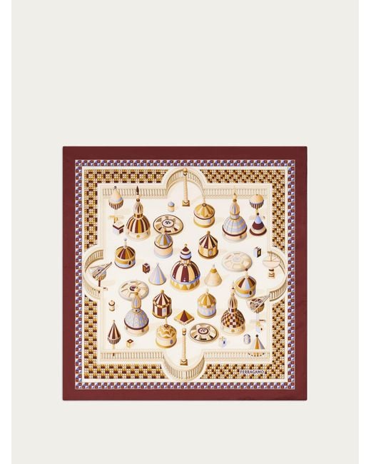 Ferragamo White Geometrical Renaissance Print Silk Scarf