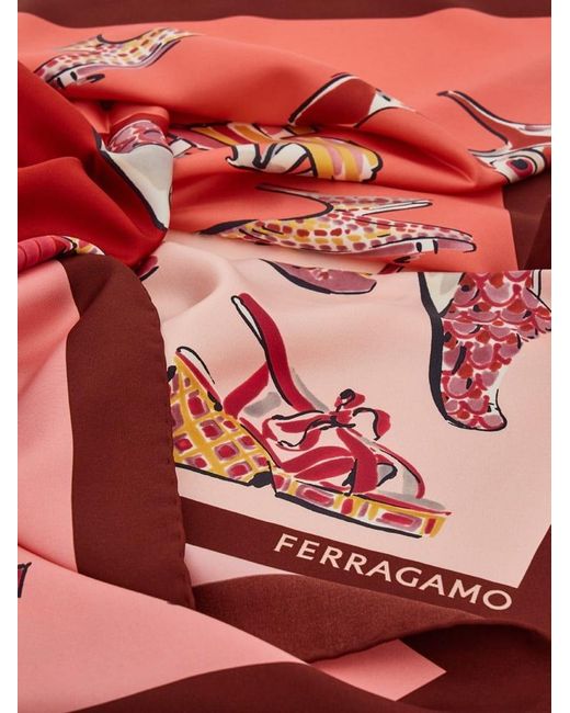 Ferragamo Red Genio Print Silk Scarf