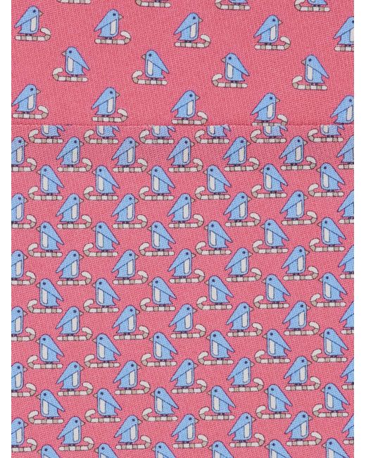 Ferragamo Pink Penguin Print Silk Tie for men