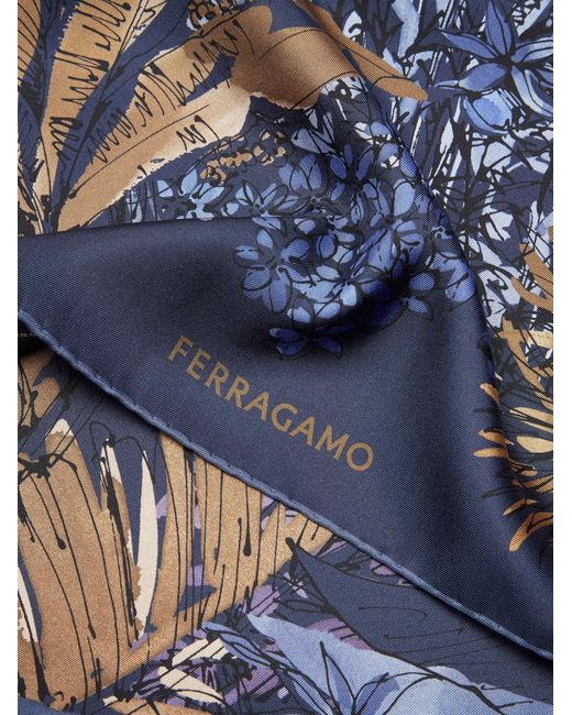 Ferragamo Blue Damen Seidenhalstuch mit Dschungel-Print
