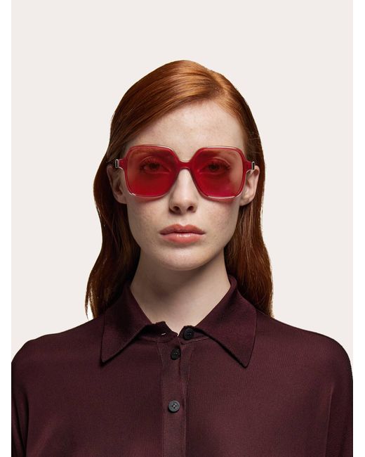 Ferragamo Pink Square Frame Sunglasses