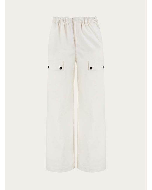 Ferragamo Natural Drawstring Linen Trouser With Applied Pockets for men