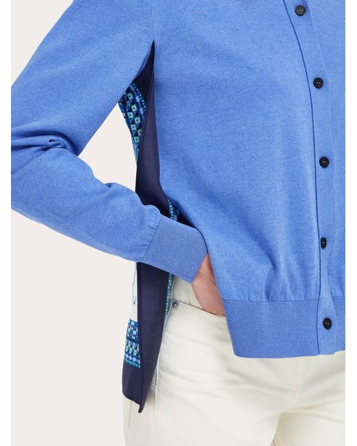 Ferragamo Blue Feather Show Print Crew-Neck Cardigan