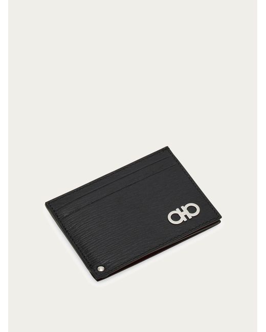 Ferragamo Black Textured Leather Card Case for men