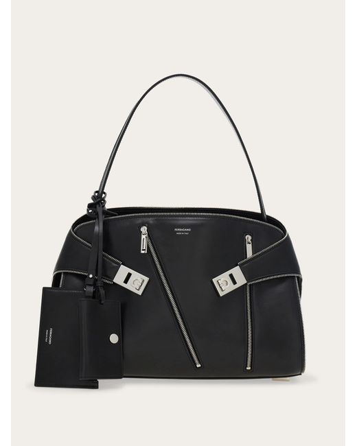 Ferragamo Black Hug Soft Multi-Zip Shoulder Bag (M)