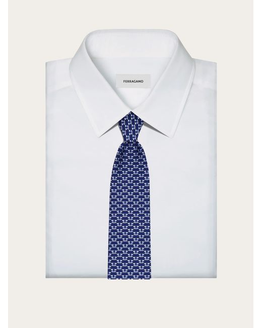 Ferragamo Blue Terrier Print Silk Tie for men