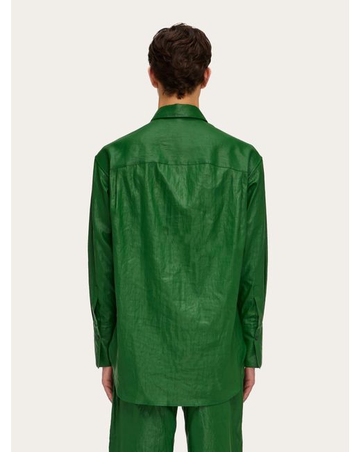 Ferragamo Green Coated Linen Shirt for men