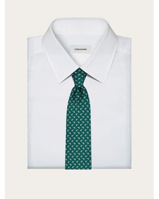 Ferragamo Green Helicopter Print Silk Tie for men