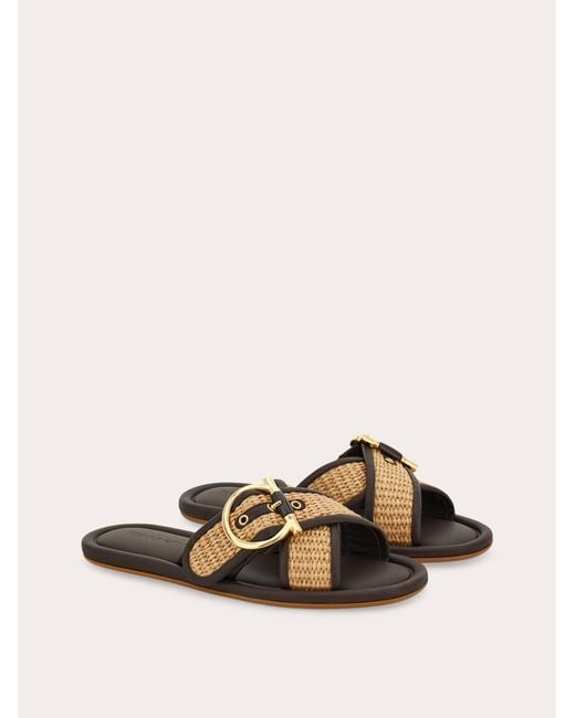Ferragamo Multicolor Double Strap Gancini Ornament Slide
