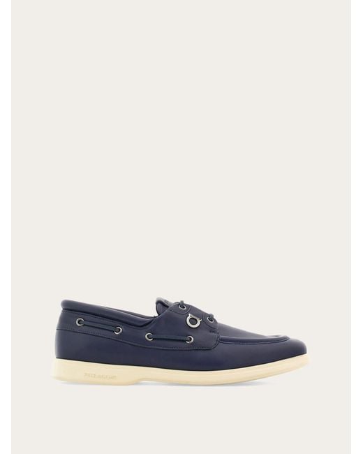 Ferragamo Blue Boat Shoe With Gancini Ornament for men