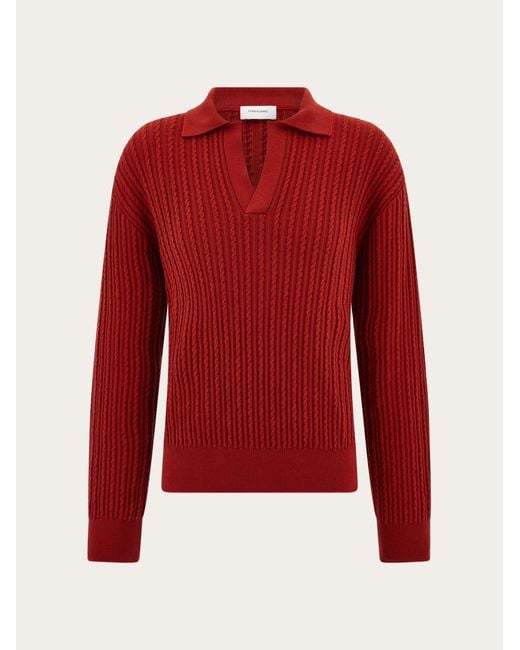 Ferragamo Red Knitted Polo Top for men