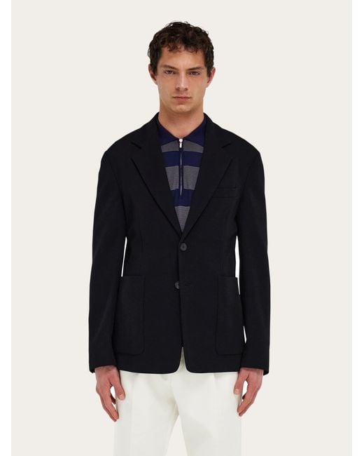 Ferragamo Blue Single Breasted Jersey Blazer for men