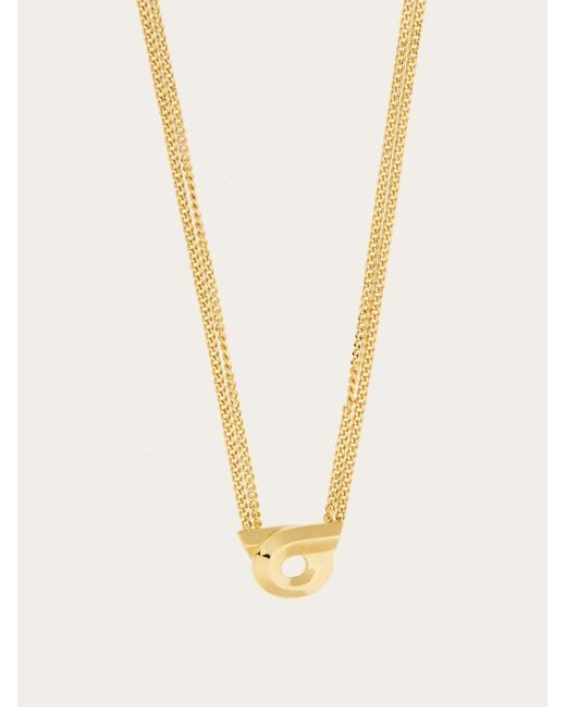 Ferragamo Natural Gancini Necklace With Pendant And Crystals