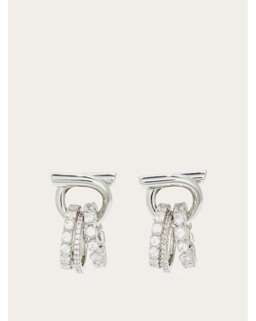 Ferragamo Natural Gancini Earrings With Crystal Ring Pendant Detail