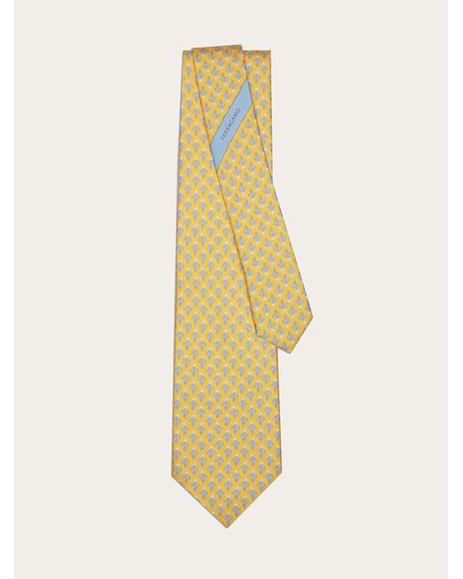 Ferragamo Yellow Shark Print Silk Tie for men
