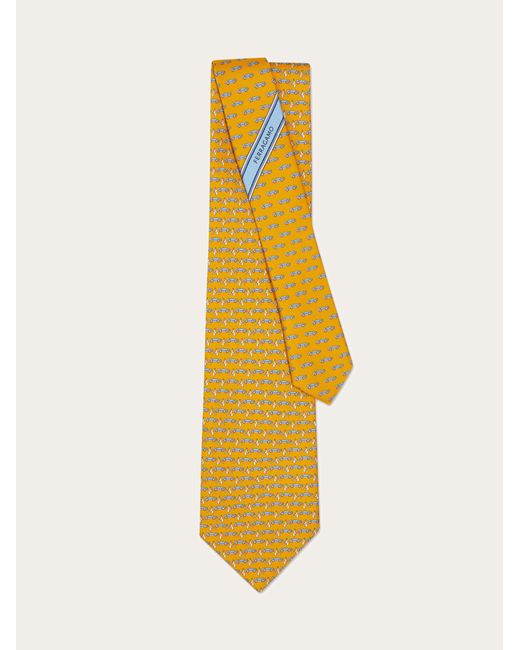 Ferragamo Yellow Race Print Silk Tie for men