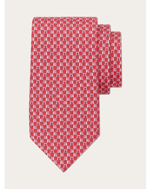 Ferragamo Pink Elephant Print Silk Tie for men