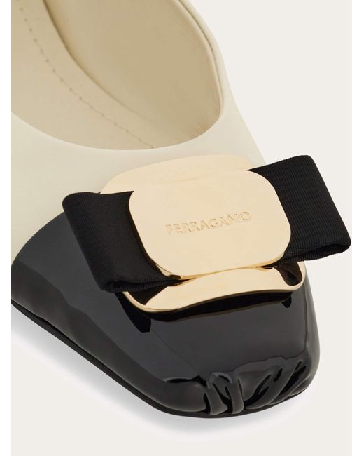 Ferragamo Natural New Vara Plate Bicolor Ballet Flat