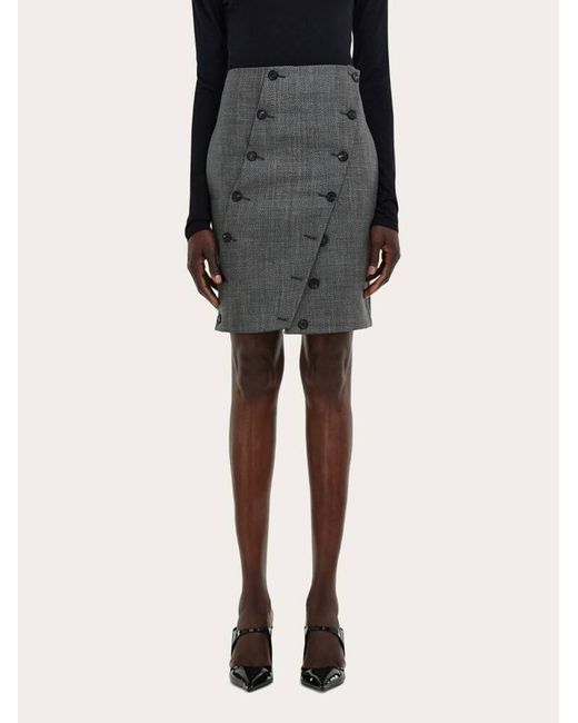Ferragamo Gray Straight Cut Skirt With Button Detail