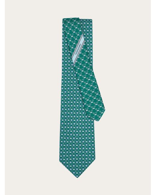 Ferragamo Blue Frog Print Silk Tie for men