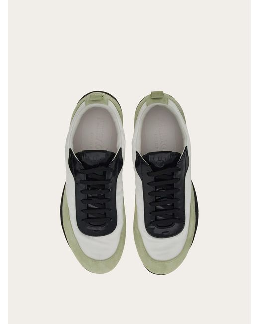 Ferragamo Natural Sneaker With Patent Leather Trim
