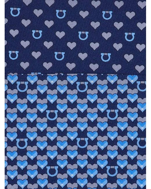 Ferragamo Blue Heart Print Silk Tie for men