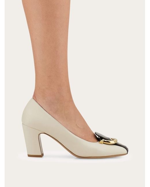Ferragamo Natural Gancini Block Heel Pump .5