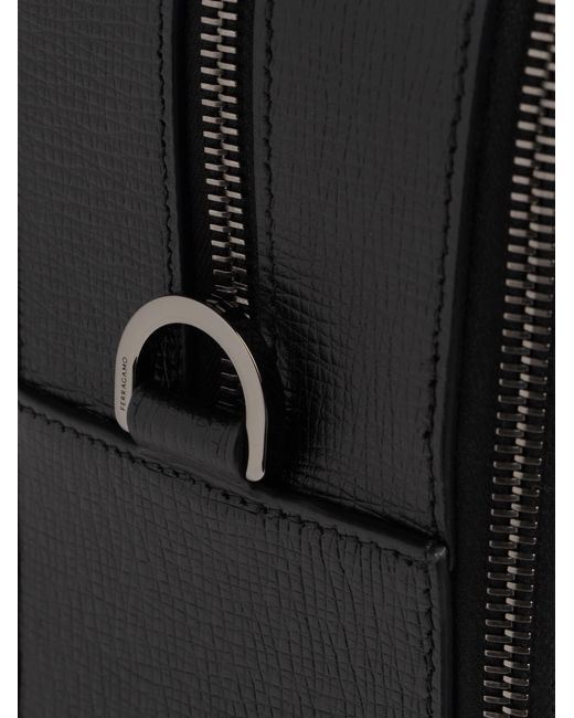 Ferragamo Black Gancini Briefcase for men