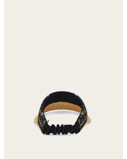 Ferragamo Natural Arabesque Print Straw Visor