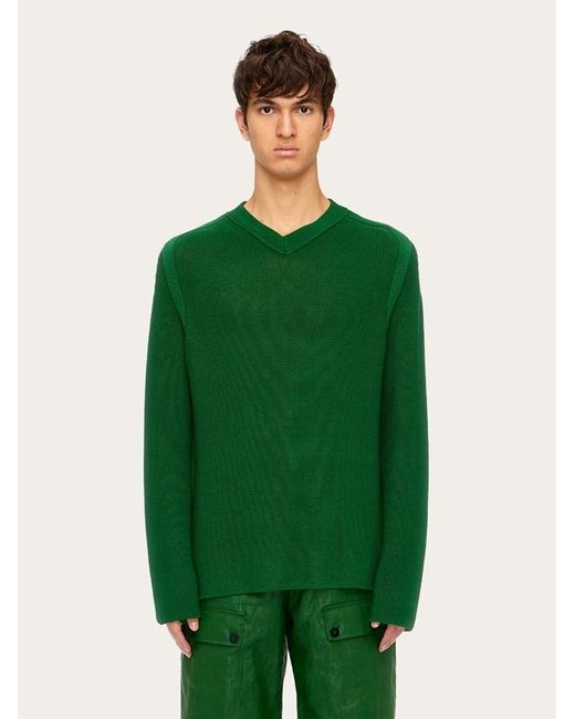 Ferragamo Green V-neck Sweater for men