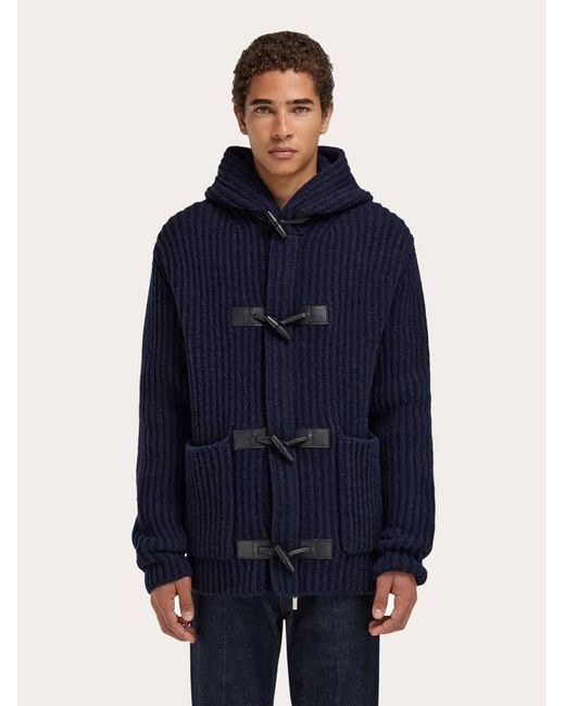 Ferragamo Blue Wool Blend Duffle Coat for men