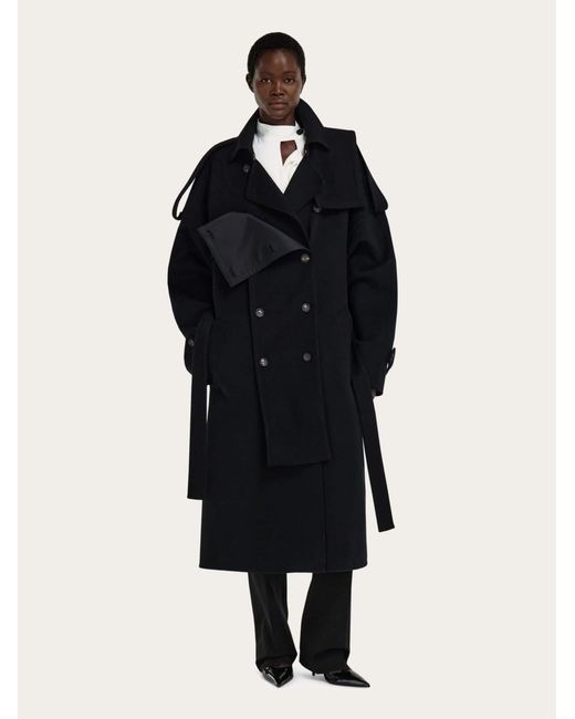 Ferragamo Black Double Breasted Oversize Coat for men