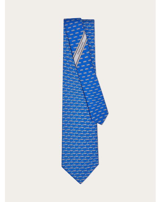 Ferragamo Blue Race Print Silk Tie for men