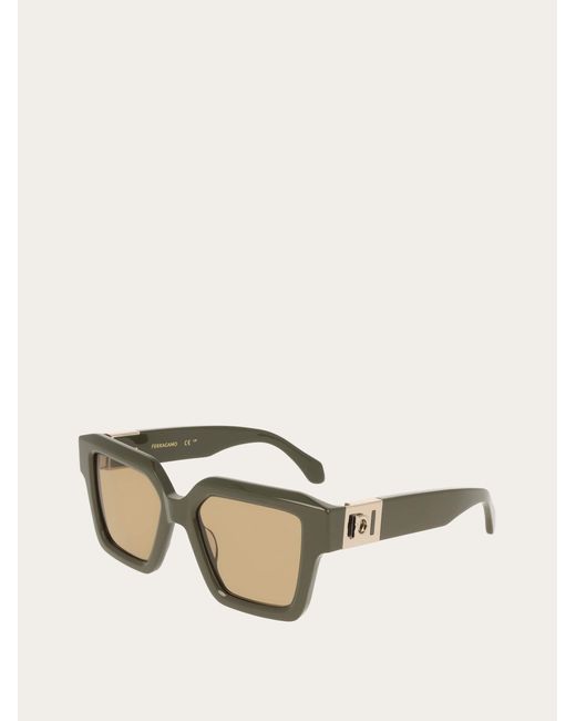 Ferragamo Natural Rectangular Frame Sunglasses