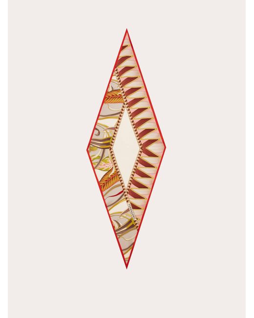 Ferragamo White Flowers And Butterflies Print Diamond Scarf