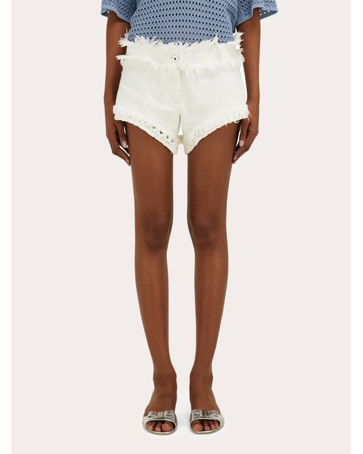 Ferragamo Natural Denim Shorts With Frayed Detail
