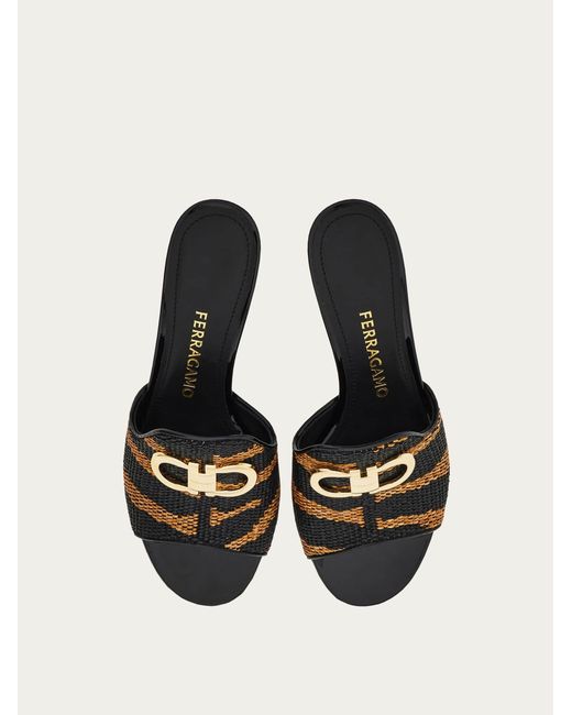 Ferragamo Natural Gancini Ornament Mid-Heel Slide