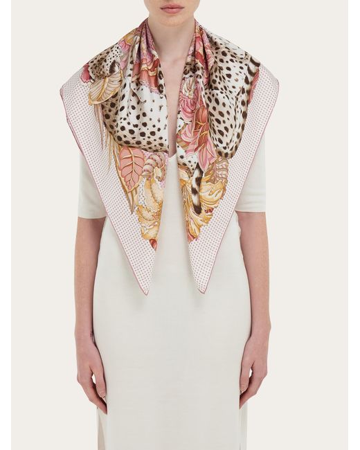 Ferragamo Pink Cheetahs Print Silk Scarf
