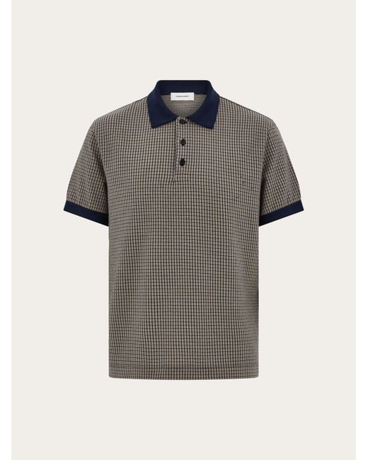 Ferragamo Gray Short Sleeve Micro Check Polo for men