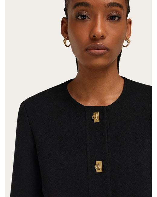 Ferragamo Black Wool And Cashmere Gancini Jacket
