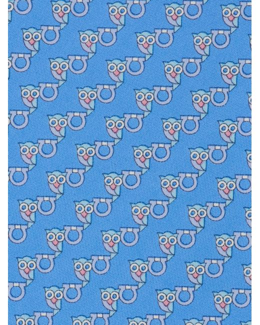 Ferragamo Blue Owl Print Silk Tie for men