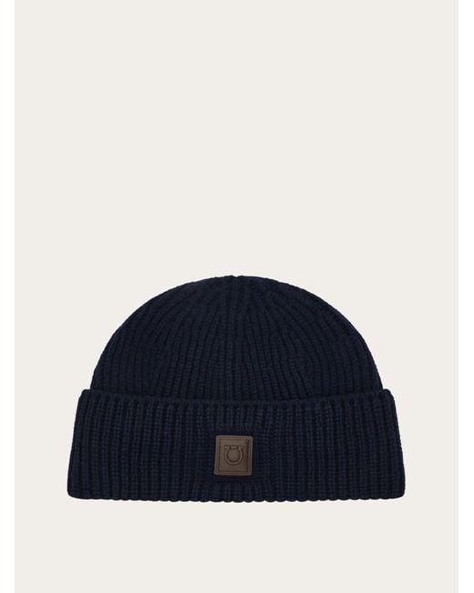 Ferragamo Blue Knitted Beanie for men