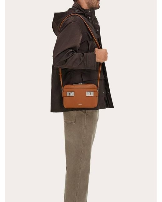 Ferragamo Brown East-West Crossbody Bag With Hug Buckle for men