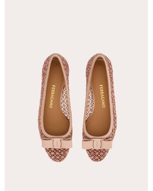 Ferragamo Pink Macramé Vara Bow Pump