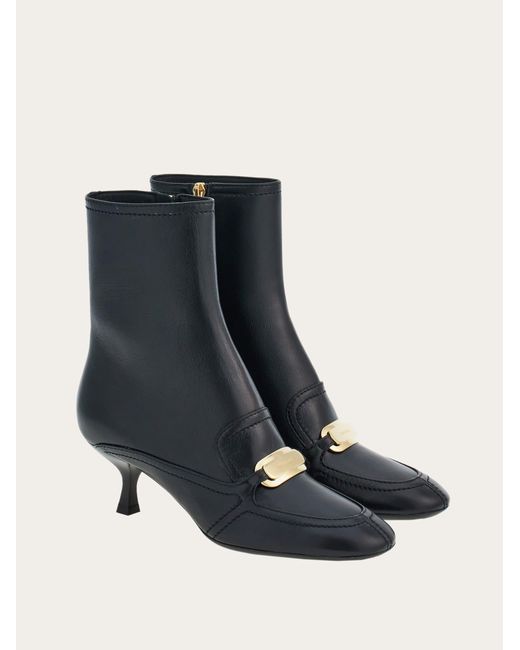 Ferragamo Black Ankle Boot With New Vara Buckle
