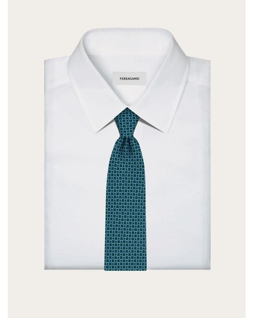 Ferragamo Blue Link Print Silk Tie for men