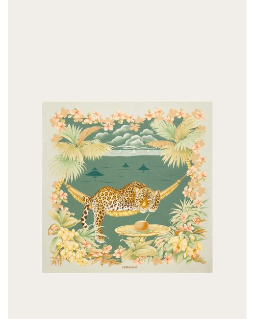 Ferragamo Yellow Jungle Print Silk Scarf