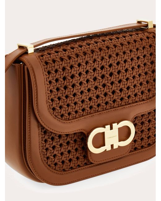 Ferragamo Brown Double Gancini North-South Crossbody Bag (Xs)
