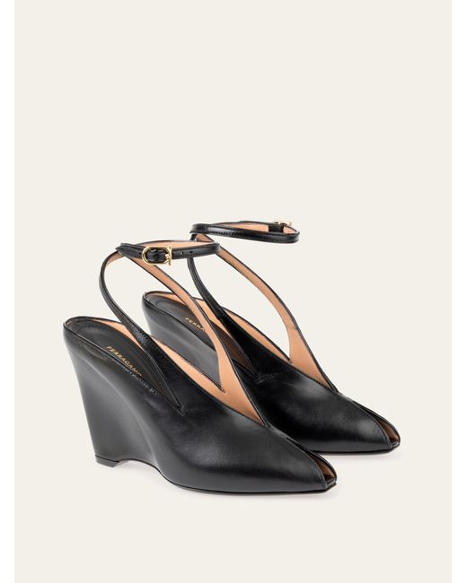 Ferragamo Natural Peep Toe Wedge Sandal